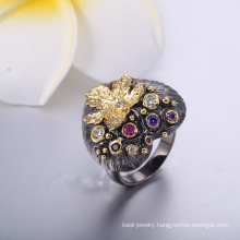 2018 Classic Style Fashion Jewelry Black Heart With Gold Leaf Wholesale Class Ring